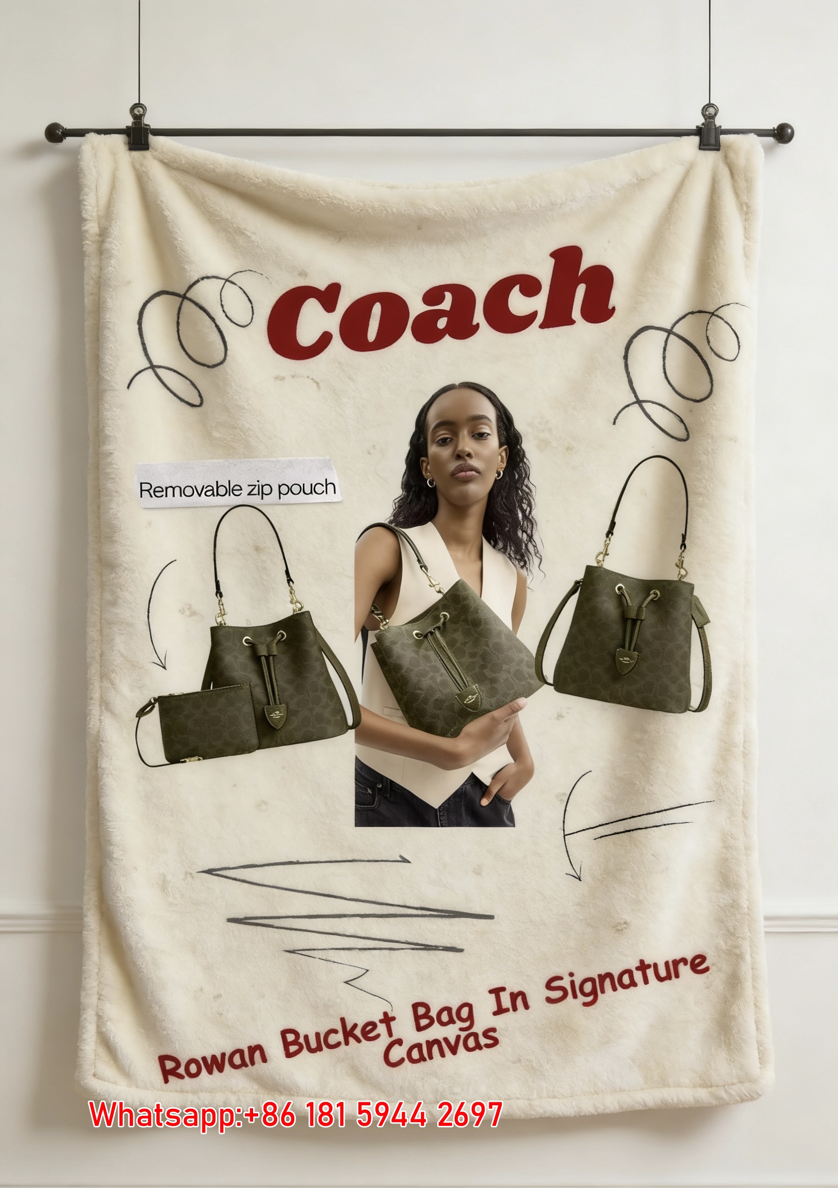 Coach Rowan Bucket Bag Print Flannel Throw Blanket for Sofa C116